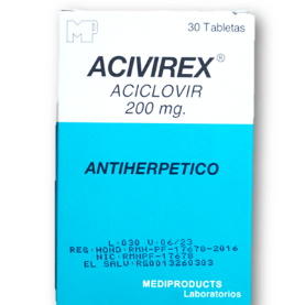 Acivirex 200mg (ACICLOVIR) , 1 de 30 Tabletas
