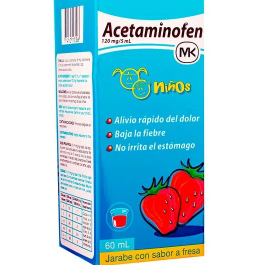 Acetaminofén MK 120mg/5ml, sabor fresa, frasco 60 ml