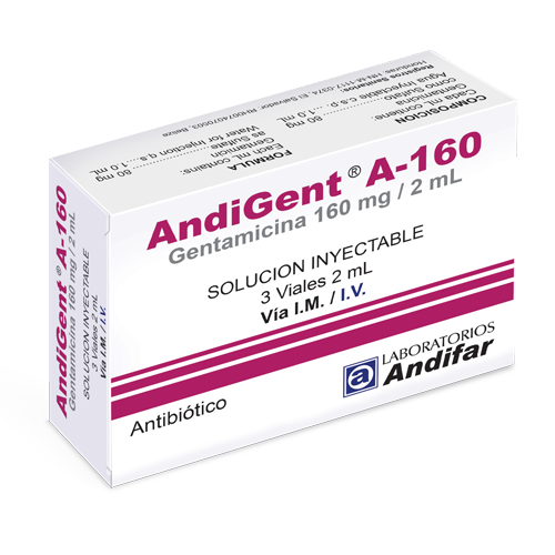 AndiGent A-160/2ml GENTAMICINA , 1 de 3 Viales IM/IV