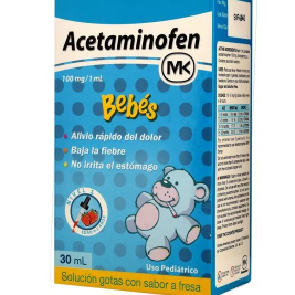 Acetaminofén MK 100mg/1ml, sabor fresa, frasco 30 ml