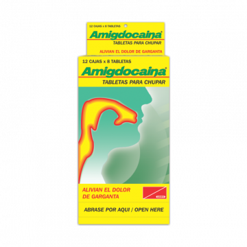 Amigdocaina, 1 de 12 Blister  (8 Tabletas Masticables)